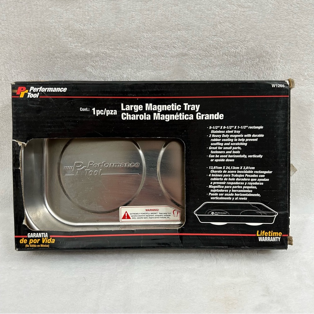 Performance Tool Large Magnetic Nut & Bolt Tool Oblong 9”x 5” Steel Tray W1265.